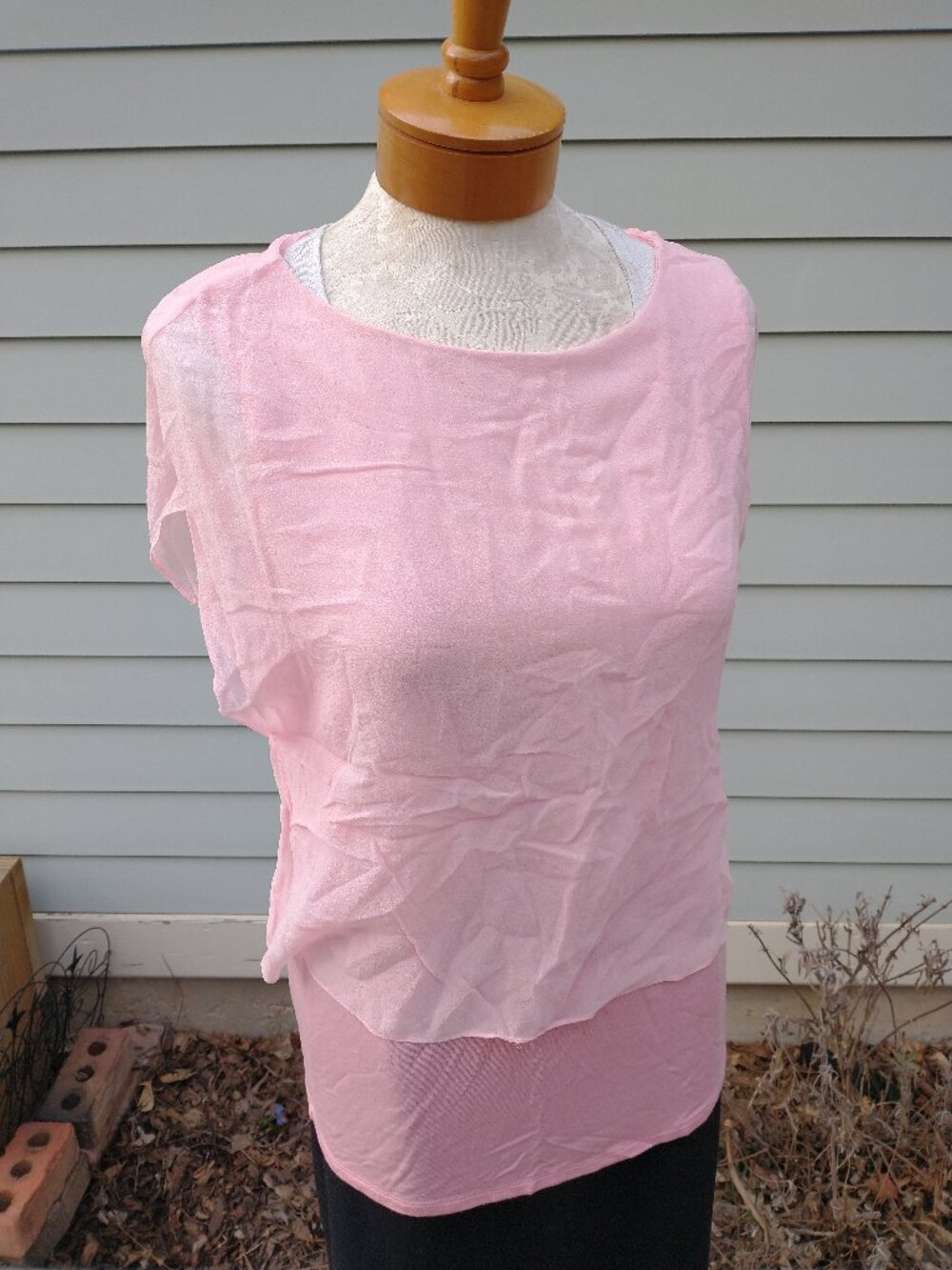 Blouse: 2-tone pink, modal base, silk overlay. Size medium - by Elie Tahari